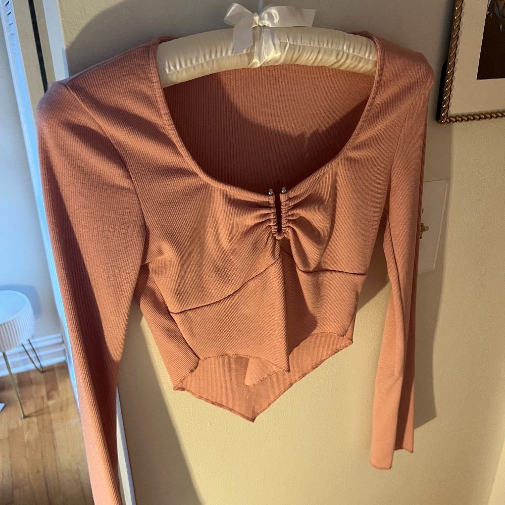 Y2K Baby Pink Crop Top w/ Silver Detail